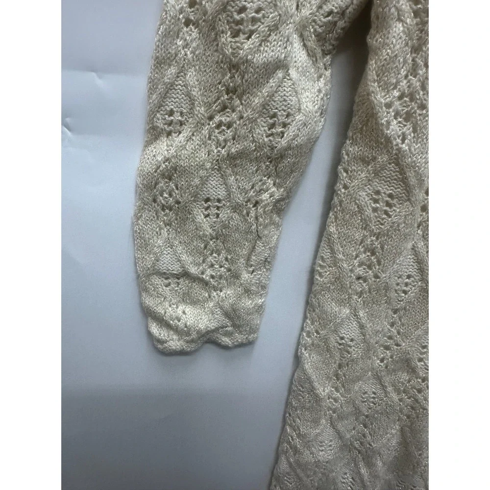 Cat & Jack Girls' Ivory 3/4 Sleeve Shine Crochet Sweater Dress XL (14/16)‎